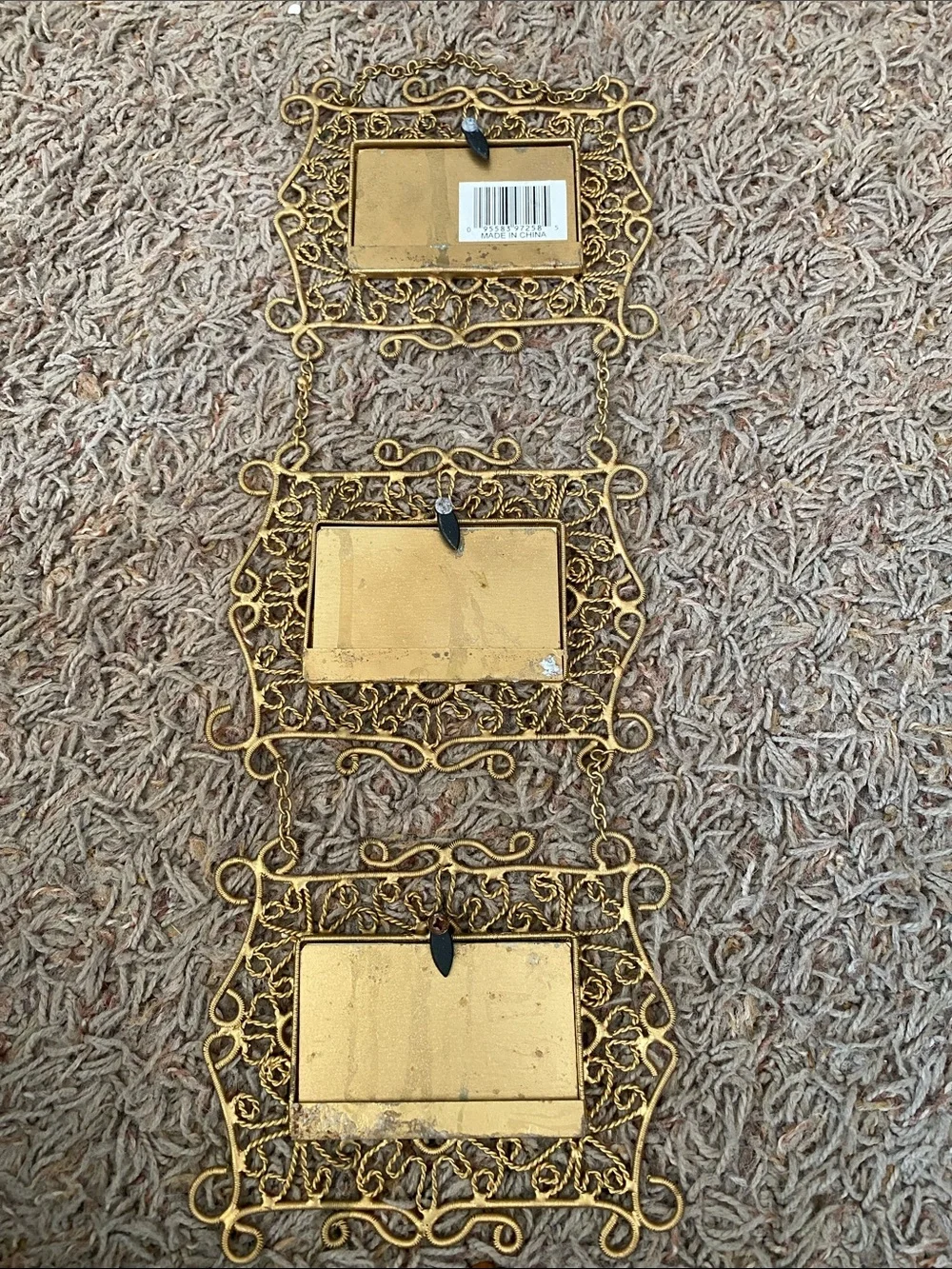 Gold Filigree Hanging Photo Frame Trio - Elegant Wall Accent VTG 3-3x2